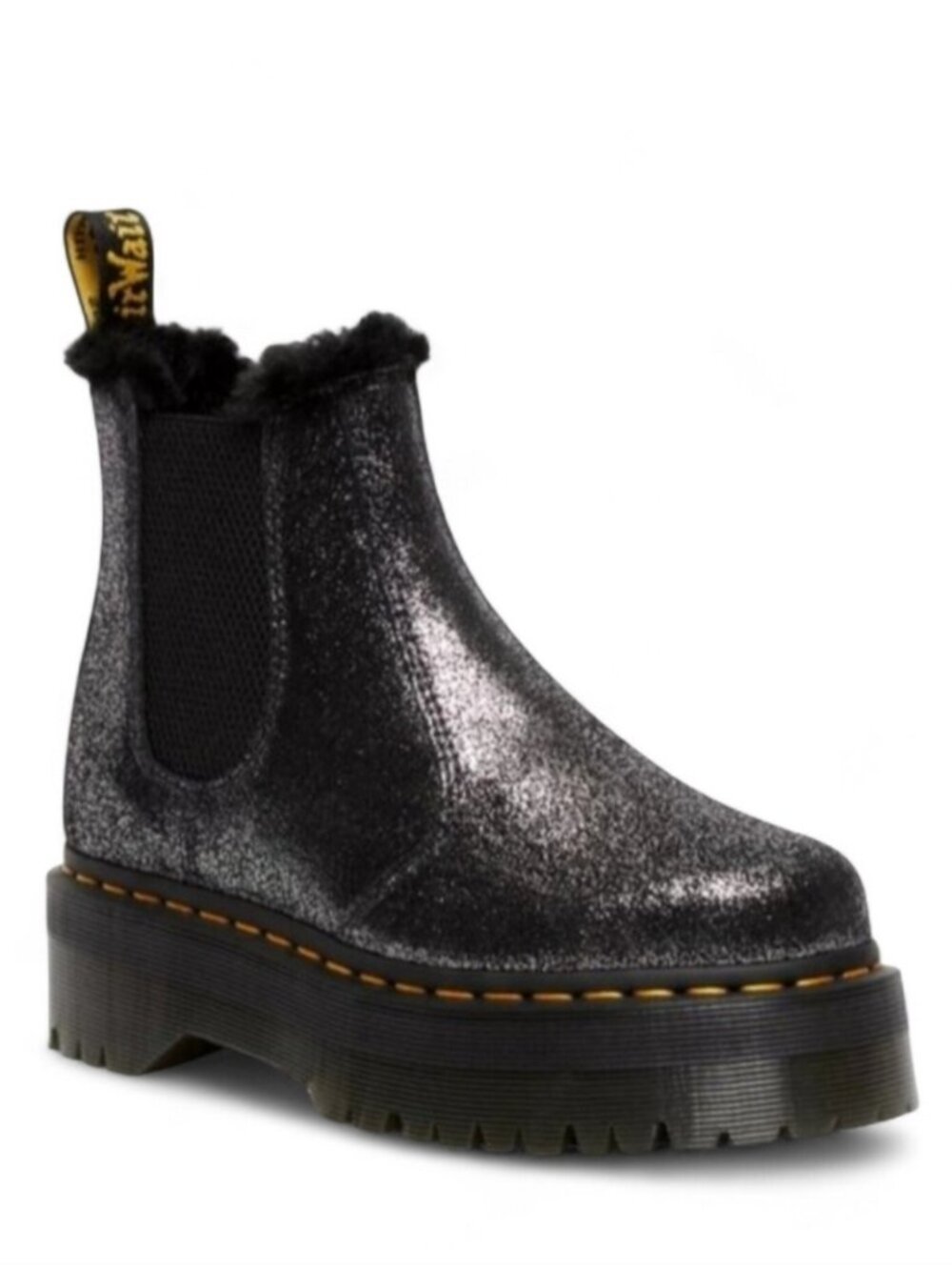 Dr. Martens 2976 Faux Fur-Lined Metallic Platform Chelsea Boots